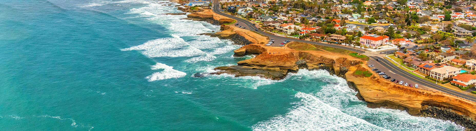 Aerial view of coastline homes