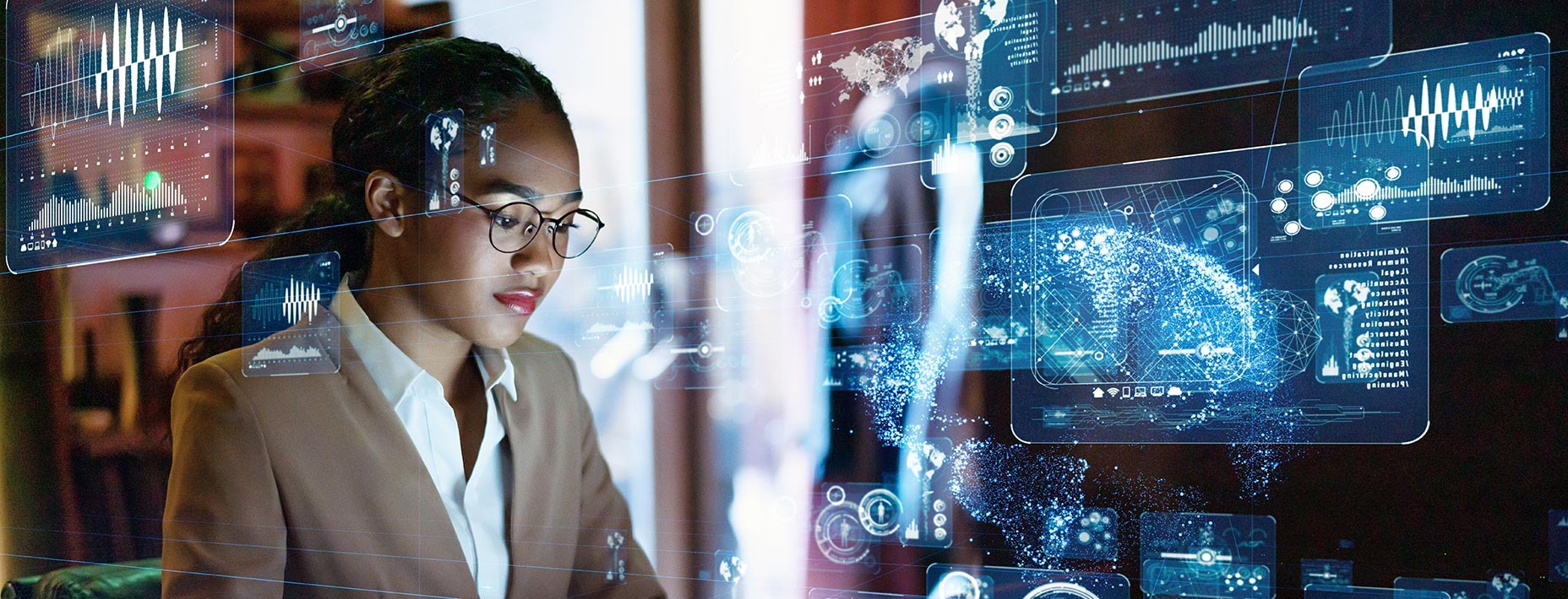 Woman seeing holographic technology